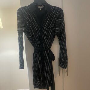 Express Black and White Polka Dot Long Sleeve Dress